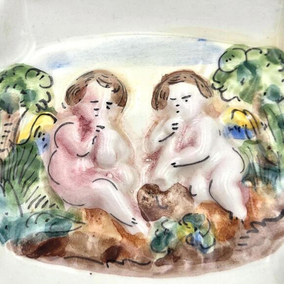 R Capodimonte Italy Cherubs Ashtray | Vintage Italian Porcelain Trinket Dish - Picture 7 of 9